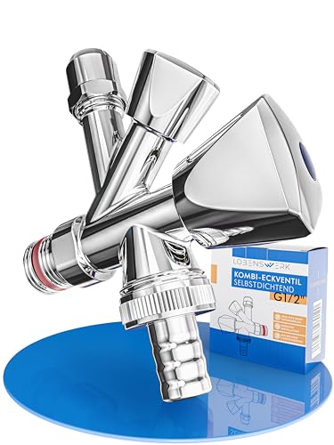 LOBENSWERK Kombi Eckventil 1/2 Zoll [selbstdichtend] Eckventil mit Geräteanschluss aus massivem Messing | einfache Montage, für Kalt- und Warmwasserleitungen | sofort Wasserdicht