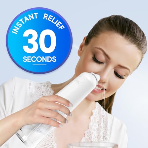 Image of Dual Powered Nasal Irrigation System Nasal Rinse & Wash (304ML) | Quick Relief of Nasal Discomfort with 30 Salt Packets, 2 Sets of Nose Pillows, Rechargeable, 2-Year Service Support