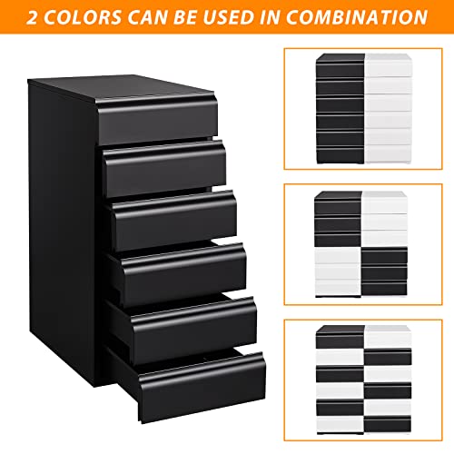 Anxxsu 6 Drawer Metal Chest, 14.17" Deep Small Metal Storage Cabinet With Metal Sliding Rail, Under Desk Metal Handleless Drawer Cabinet, Easy Assembly Without Screws Suitable For Home Office (Black) #TOP4