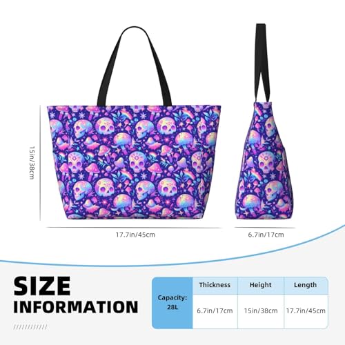 Large Beach Bags Water-resistant Sandproof - colorful mushroom Skull rainbow Cute Beach Tote Bags for Women with Zipper2