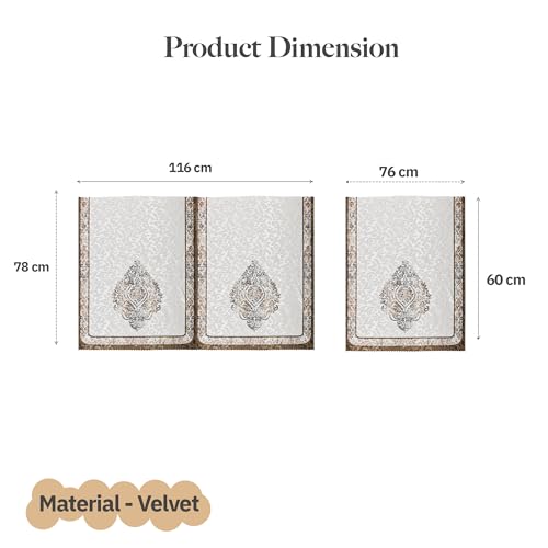 Image of Kuber Industries 2+1 Seater Sofa Cover | Velvet Slipcover for Living Room | Thick & Cozy | Non-Slip Comfort Sofa Cover Set | Digital Painting Juliet 1186 - Cream & Brown