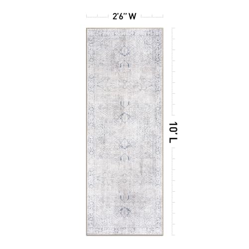 Rugshop Blue Vintage Boho Medallion Runner Rug — Machine Washable, 2'6"x10' for Hallway, Entryway and Kitchen