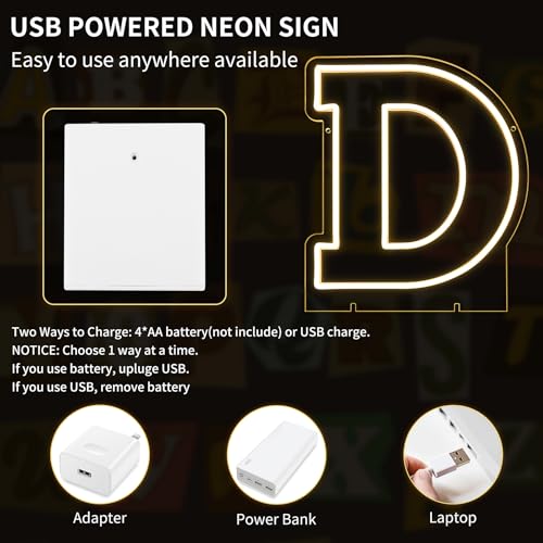 Image of Light Up Letters D, Led Marquee Letter Lights Neon Sign, 13.9 inch Height Decorative Lighted Alphabet Number, Battery /USB Powered Led Letters Lights for Wedding, Birthday, Party, Christmas or Home Decor