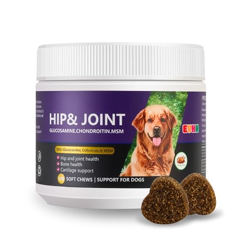 Glucosamine Chondroitin MSM Chewable Tablets for Dogs - Hip & Joint Support Supplement with Vitamins, Chicken Flavor, Joint Pain Relief for Puppies & Senior Dogs, 120 Count