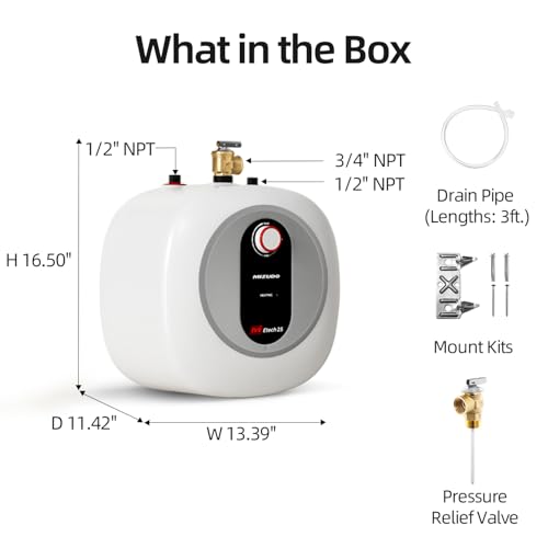 Electric Mini Tank Water Heater - MIZUDO 2.5 Gallon Under Sink Small Hot Water Heater - 110 120V Point of Use Water Heater Easy to Install - Wall or Floor Mounted - Thumbnail 5