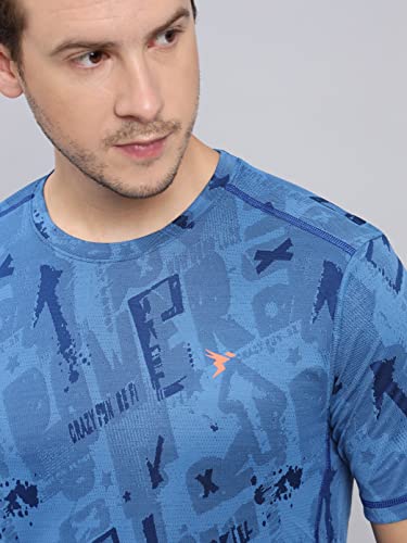Image of TECHNOSPORT Men Polyester Regular Fit Half Sleeve Jacquard T-Shirt with Double Cool, Quick Dry & Anti Microbial for Sports, Running & Casual Use