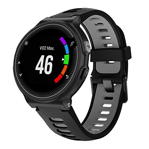 Tosenpo Correa de Reloj para Garmin Forerunner 235/220 / 230/620 / 630/735 de Silicona de Repuesto para Reloj Inteligente Garmin Forerunner 235/220 / 230/620 / 630/735, Color Rojo y Negro (Negro&Gris)