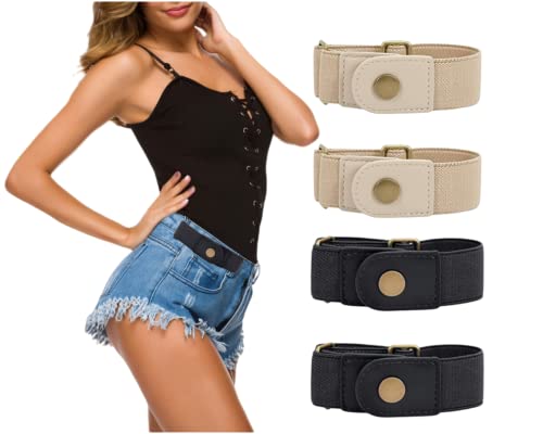 2 Pairs No Buckle Invisible Elastic Stretch Waist Belt for Men/Women, Jeans Loops Belt for Pants