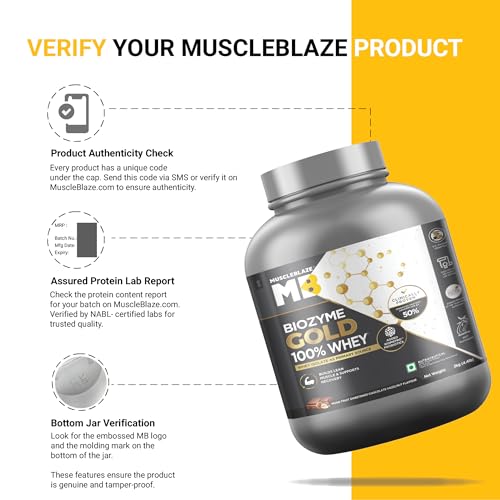 Image of MuscleBlaze Biozyme Gold 100% Whey Protein Powder (Monk Fruit Sweetened Chocolate Hazelnut, 2kg / 4.4 lbs) | 26g Protein Per Scoop | Whey Isolate as Primary Protein Source