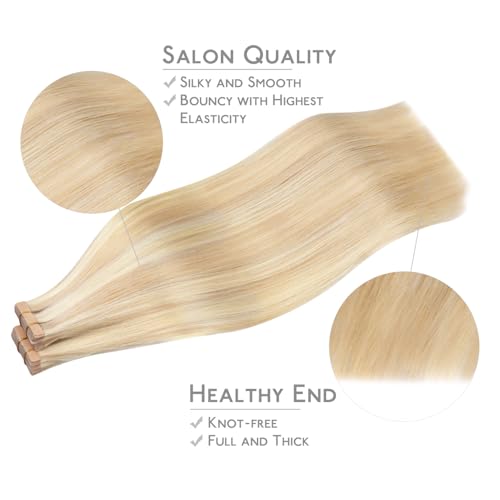 Image of WENNALIFE Tape in Hair Extensions Human Hair, 40pcs 100g 22 inch Balayage Light Wheat Platinum Blonde Hair Extensions Real Human Hair Straight Tape in Extensions Invisible Human Hair Extensions Reusab