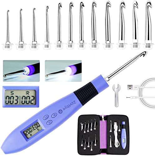 Zcvtbye Counting Crochet Hook Set Digital,Ergonomic Crochet Hooks with LED Light and Digital Stitch Counter, Beginner Knitting Kit with 12 Interchangeable Crochet Hooks