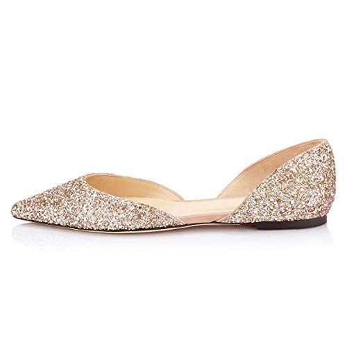XYD Women's Fashion Glitter Ballet Flats Closed Pointed Toe Dorsay Shoes Low Heel Slip on Casual Cocktail Party Wedding Pumps2