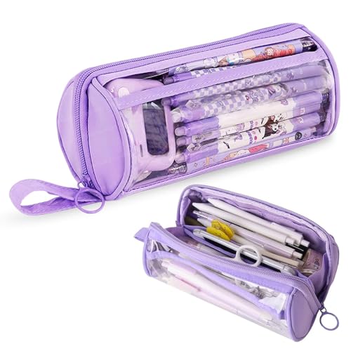 Image of Zibuyu Cylindrical Pencil Case, Oxford PVC Toiletry Pouch, Waterproof Zippe