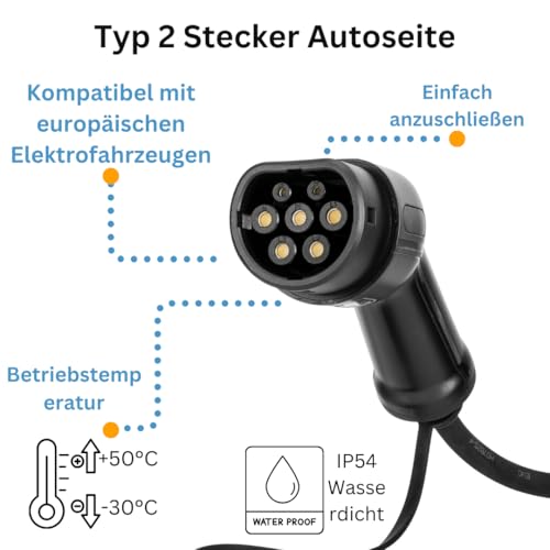 Câble de recharge EV Type 2 triphasé 32A avec câble spirale 3m pour véhicule électrique
