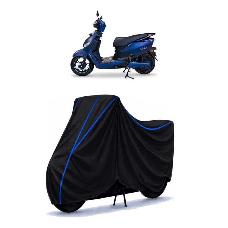 Image of Scooty Cover Water Resistant for Optima Lead Acid | Universal Scooter & Bike Cover | Heavy Duty UV Dust, Rain & Scratch Protection | Elastic Fit All Weather Indoor Outdoor | Black with Blue Piping
