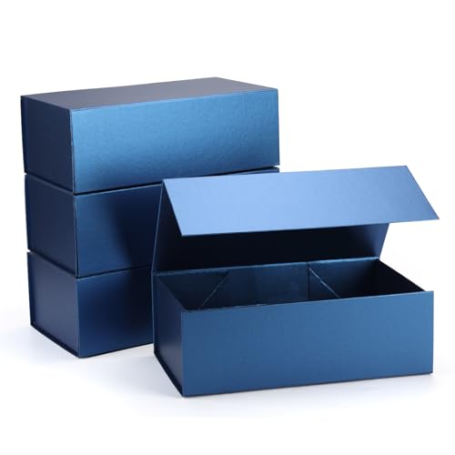 SPEPLA Lot de 4 boîtes cadeaux rectangulaires bleues de 30,5 x 15,2 x 10,2 cm – Couvercles à fermeture magnétique pour emballage de cadeaux, boîtes rectangulaires pliables pour mariages, demoiselles