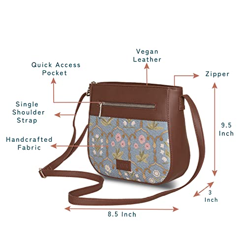 Image of Zouk Women's Handcrafted Powder Blue Jaipur Fresco U Shaped Sling Bag