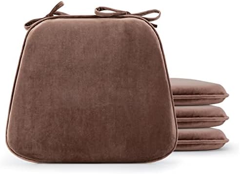 Wellsin Chair Cushions for Dining Chairs 4 Pack, Memory Foam Seat Cushions for Kitchen Chairs, 17"x16"x1.5" Kitchen Chair Cushions with Ties,Brown