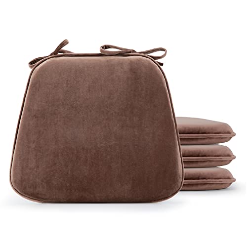 Wellsin Chair Cushions For Dining Chairs 4 Pack, Memory Foam Seat Cushions For Kitchen Chairs, 17"X16"X1.5" Kitchen Chair Cushions With Ties,Brown #TOP6