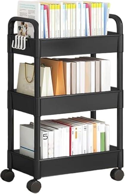 3-Tier Kitchen Storage Cart Utility Cart Bathroom Organizer Mobile Shelving Unit Shelves Multi-Functional Trolley,Craft Cart for Kitchen Office, Laundry, Living Room(Black)-Rd1cxvgc