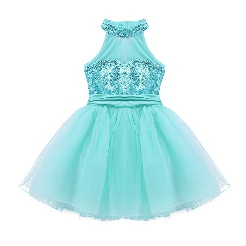 image for TiaoBug Kid Girls Sleeveless Dance Dress Sequined Mock Neck Ballet Leo
