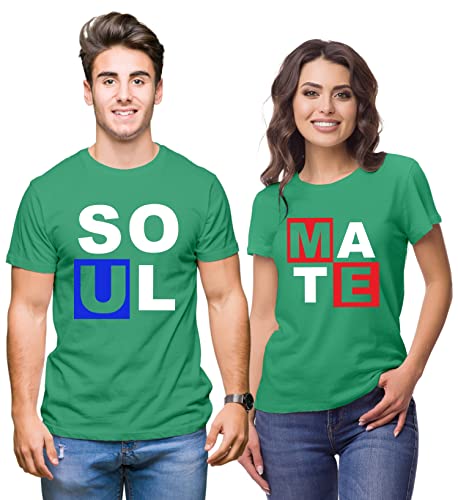 Image of Hangout Hub HH7 Men's & Women's Round Neck Cotton T-Shirt-Soul Mate-Pack of 2-Couple T-Shirts