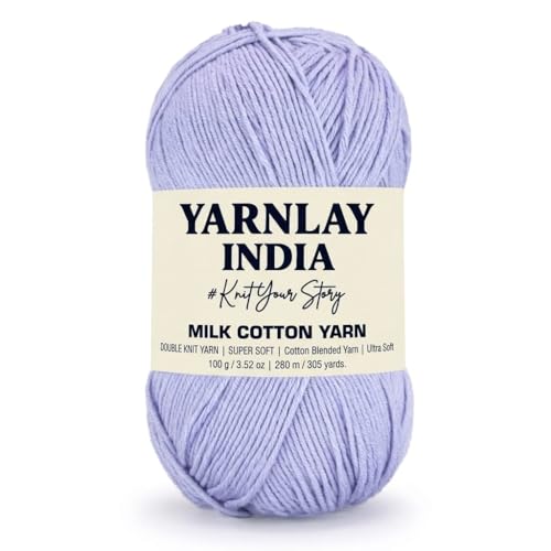 Image of Yarnlay 3 Ply Soft Milk Cotton Yarn for Crochet Knitting, Amigurumi, Punch Needle .DIY Crafts, Summer Wear,Flowers Toys & Cushion Covers 100g (250m) (Shade 22: Lavender)