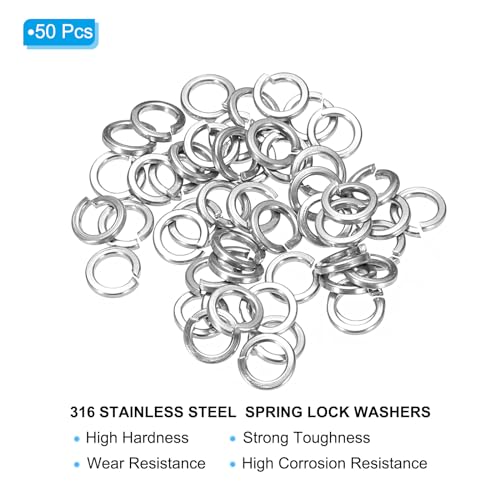 PATIKIL 1/6 Federring, 50er Packung 316 Edelstahl Sprengring Federringe Elastische Dichtungsmetallunterlegscheiben für Schrauben und Bolzen (M4)