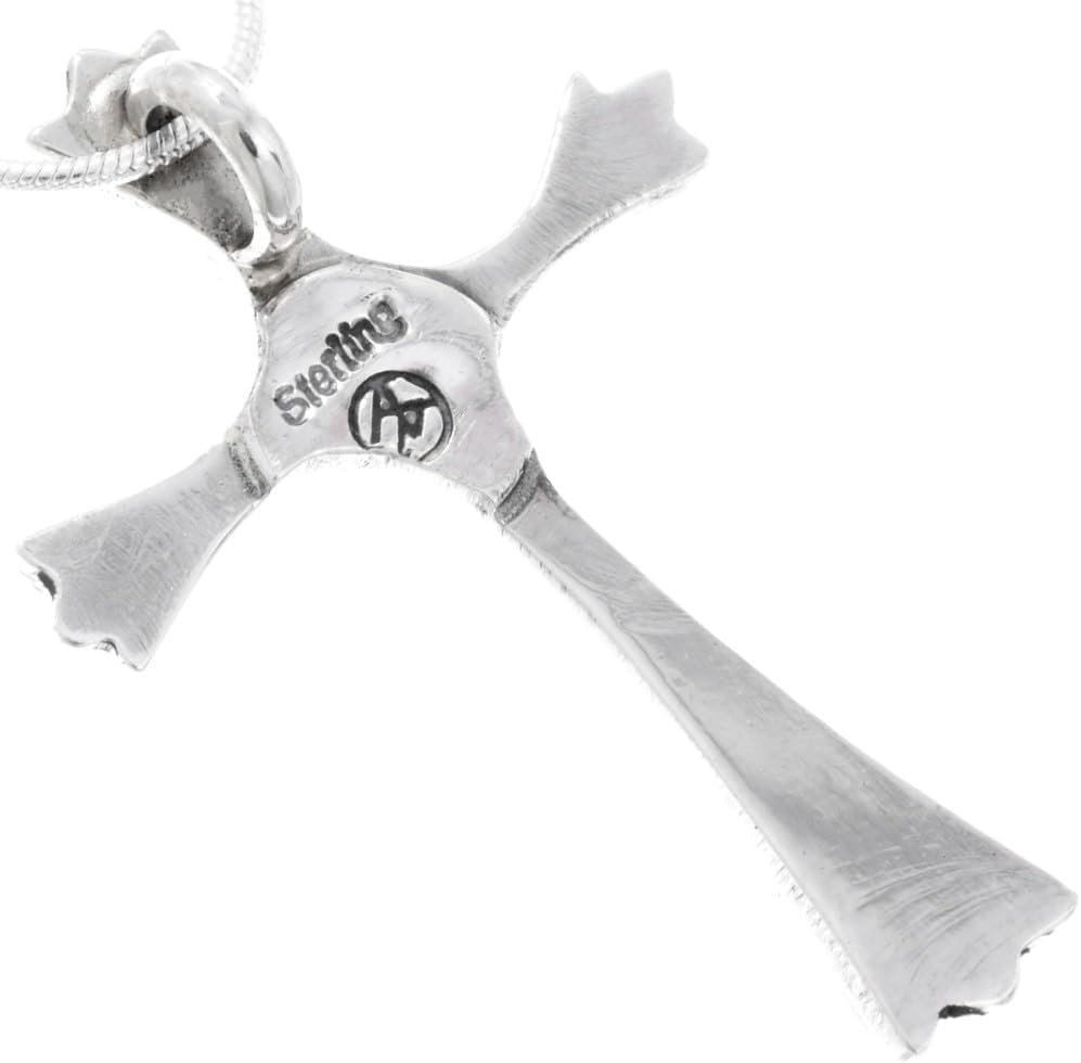 Alltribes Small Navajo Turquoise Coral Sterling Cross Pendant Inlaid Pattern With Silver Chain 0024