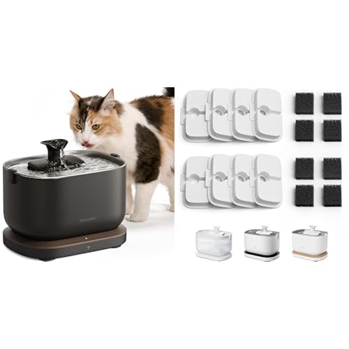 Image of Bundle of PETLIBRO Cat Water Fountain Stainless Steel Tray, App Monitoring Cat Fountain Indoor BPA-Free + 8 Replacement Filters for 4 Months