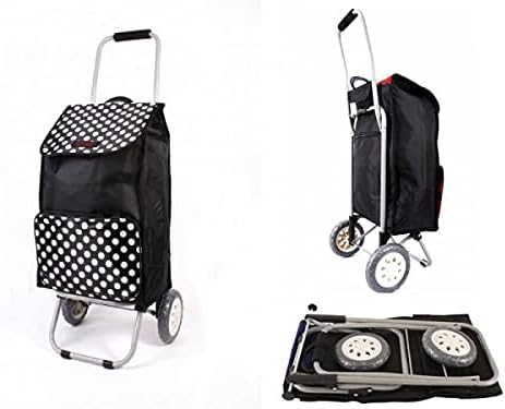 BLACK POLKA DOT TWO WHEEL SHOPPING TROLLEY FOLDING BK FRAME BLACK POLKA DOT water resistant with Detachable Bag - Shopping Trolley 2 Wheels, Lightweight & Foldable OUT DOOR PICNIC