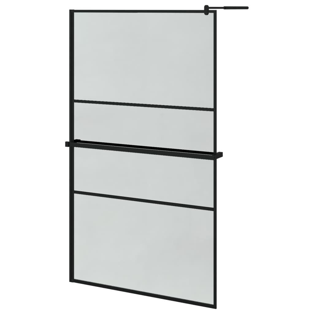 Mampara Ducha con Estante Vidrio ESG y Aluminio Negro 115x195cm, Mampara Bañera, Mampara Baño Ducha, Cabina De Ducha, Mampara Baño - SPU:3185485