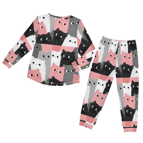 Long Sleeve Pajama Set for Girls Boys Kids,Black Red Cute Cats Comfy Nightwear Soft Loungewear,Family Matching PJs Underwear Set 6T2