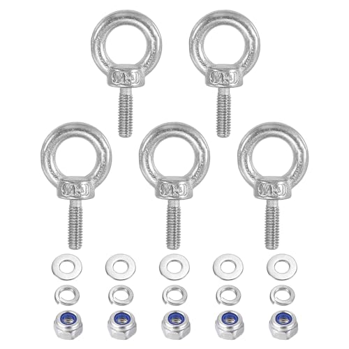 PATIKIL M3 x 9mm Lifting Shoulder Eye Bolt, 5Pcs 304 Stainless Steel Lifting Ring Threaded Eyebolt with Nuts Washers for Hanging Hammocks Articles