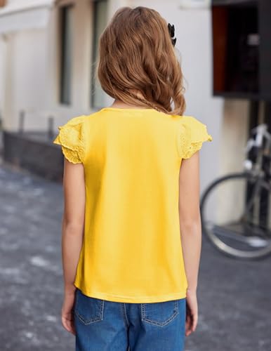 Image of Arshiner Girls Shirts Short Sleeve Square Neck Summer Lace Openwork Pleated Tops Blouse Tunic