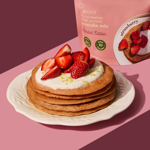 Image of Cosmix No-Nonsense Protein Pancake | 8g Protein /Serving | Instant Breakfast with Supergrain Blend (Oats, Jowar, Kodo, Little Millet) | Pancake Mix | No Maida, No Refined Sugar | Limited Edition | Strawberry - 200g