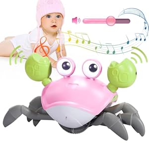 WDQT Crawling Crab Baby Toy Gifts Infant Tummy Time Toys Build in Rechargeable Battery and Adjustable Volume,Baby Toys with Music and LED Light for 0-6 6-12 1-3 4+ Year Old Boys Girls Toddler（Pink）