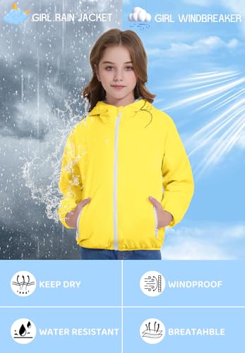Image of Zando Lightweight Girls Rain Jacket - Hooded Windbreaker Water-Resistant Girls' Outerwear Jackets & Coats for Kids 4-10Y