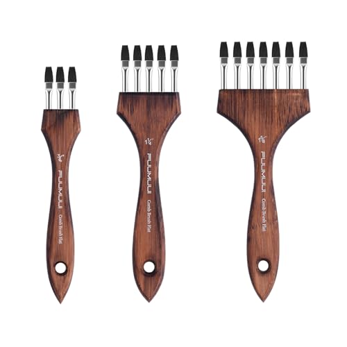 Fuumuui Grainer Brush Set - 3Pcs Professional Multi-Tooth Brushes, Flat Head Comb Brush Set Designed for Textures and Special Effects for Acrylic Painting, Oil & Watercolor, Short Handle Bro