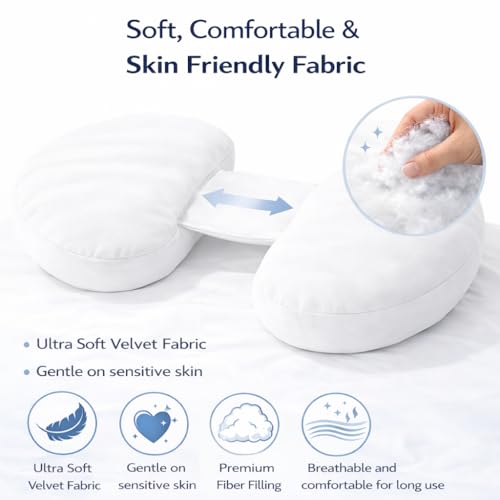 Image of H-Shaped Pregnancy Pillow - Set of 2 | Adjustable Butterfly Dual Wedge for Back, Belly & Hip Pain Relief | Ultra Soft Velvet Maternity Body Support Pillow | Washable, Travel Friendly | White