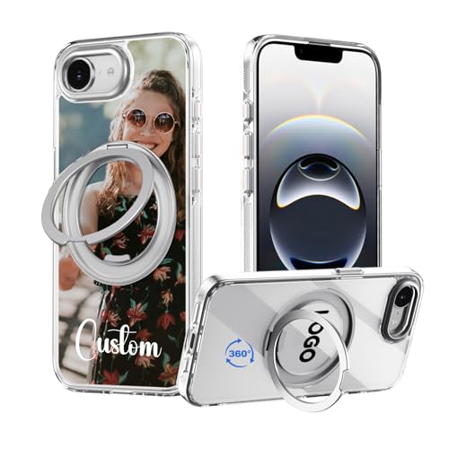 Coque iPhone 16e 5G photo personnalisée avec anneau rotatif 360 et compatible MagSafe