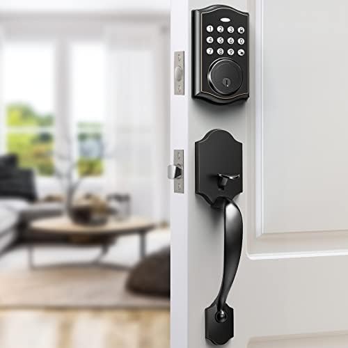IRONZON Keypad Door Lock with Handle Electronic Keypad Deadbolt Keyless Entry Door Lock, Digital Door Lock, Front Door Handle Sets Gold