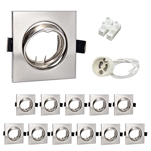 Wondlumi 12x Cornice Faretti da Incasso per Cartongesso GU10,Orientabili a 30°,Foro 68mm-80mm,Portafaretto Quadrati Metallo,Portalampada GU10 per Faretto LED e Lampadina