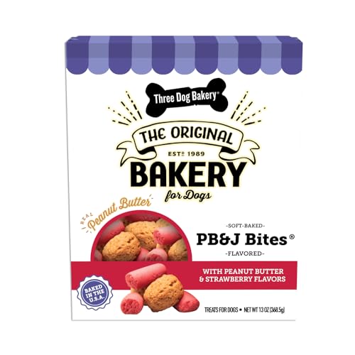 Three-Dog-Bakery-Soft-Baked-PBJ-Bites-Peanut-Butter-Strawberry-Flavor-Premium-Treats-for-Dogs-13-Ounce-Box-brown-320035 Three Dog Bakery Soft Baked PBJ Bites Peanut Butter Strawberry Flavor Premium Treats for Dogs 13 Ounce Box brown 320035