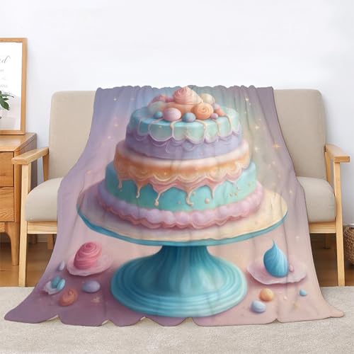 Plaid polaire gâteau bleu violet 130x150cm couverture imprimée 3D - 3