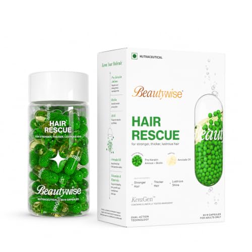 Image of Beautywise HairRescue 60 Capsules| Biotin, Pro Keratin Amino Acids & DHT Blockers | For Hairfall Control & Hair Regrowth | Clinically Tested Ingredients in Dual-Action Capsules | Hair Care Supplement