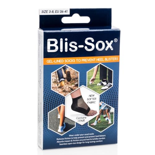 Blis-Sox Blister Socks - Black - 1 Pair - Gel-Lined Hiking and Sports Socks - UK/US size 3-8 EU 36-41
