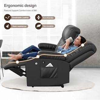 Recliner Sofa Set with 3+1 Pieces in Living Room, 3 Seater Reclining Sofa with USB Ports, Cell Phone Holders, 1 Recliner Chair with Vibration Massage and Heat Single Sofa Seat, Bedroom, RV