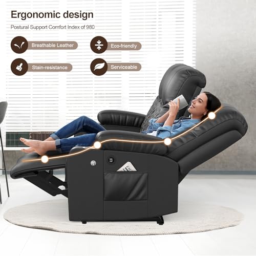 FURNIMAT Recliner Sofa, 3 Seats Dual Reclining Sofa, PU Leather Loveseat Couch, Modern Recliner Chair for Living Room, with Cup Holder and 2 Cell Phone Holder, USB Ports, Black