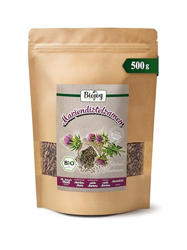 Biojoy Semillas de cardo mariano BÍO (500 g), secadas y enteras, ideales para Infusión (Silybum Marianum)